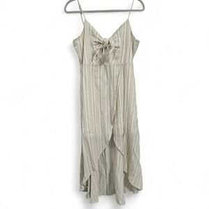 Cotton Linen Blend High Low Cutout Spaghetti Strap Tie Front Dress Women's Large